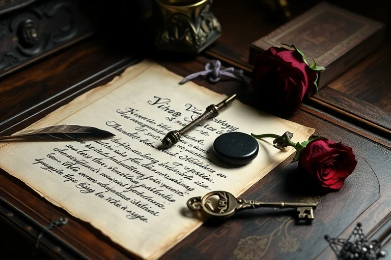 Antique desk with a half-written manuscript titled 'The Art of Transformation' and a magnifying glass over interconnected gears, reflecting profound introspection.