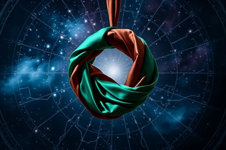 A conceptual art piece showing intertwined green and brown ribbons against a celestial map, symbolizing the harmonious compatibility of the Wood Dragon.