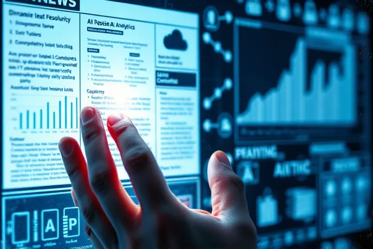 Hand interacting with a transparent screen displaying legal analytics