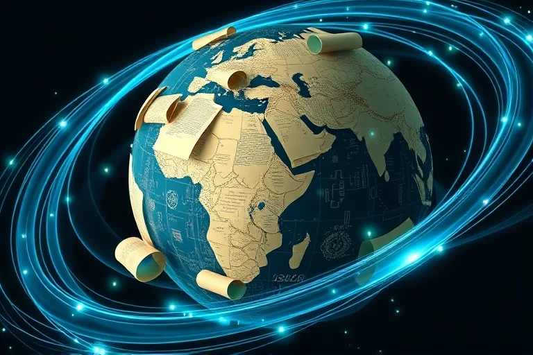 Globo terráqueo con elementos legales y circuitos digitales