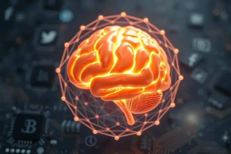 Cerebro humano estilizado con un escudo protector digital