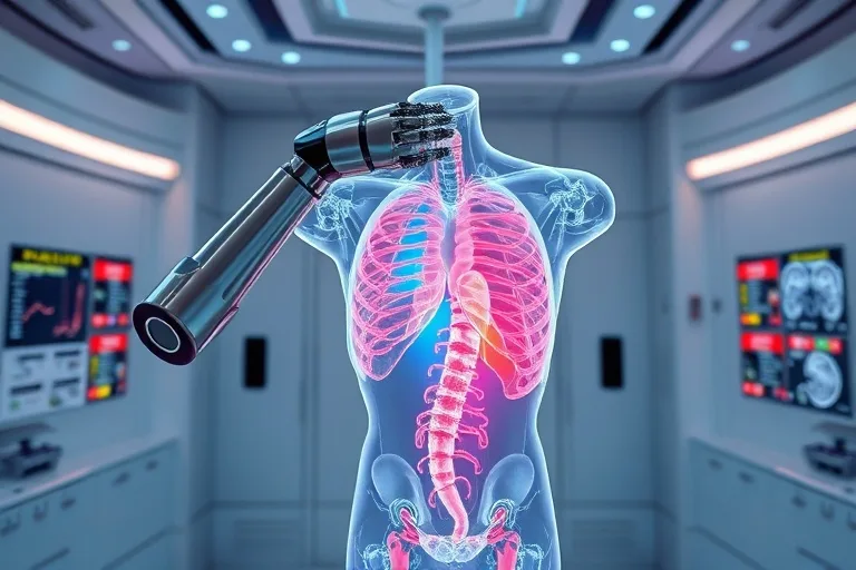 Robotic arm with digital overlays on anatomical model