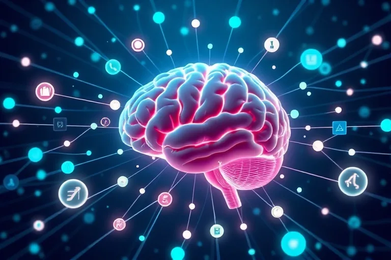 Abstract data streams around a brain model