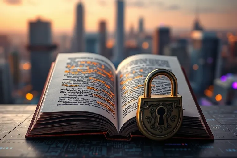 Libro abierto con código y un candado, simbolizando la ética en el desarrollo de software