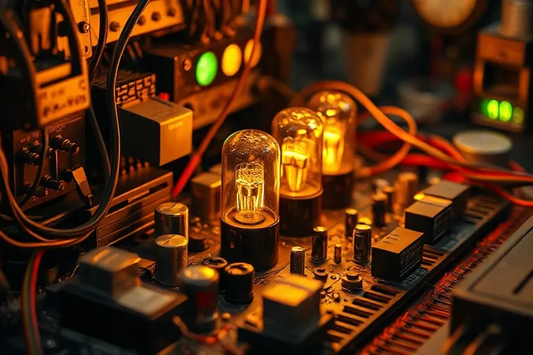 Circuitos de una computadora analógica antigua con tubos de vacío