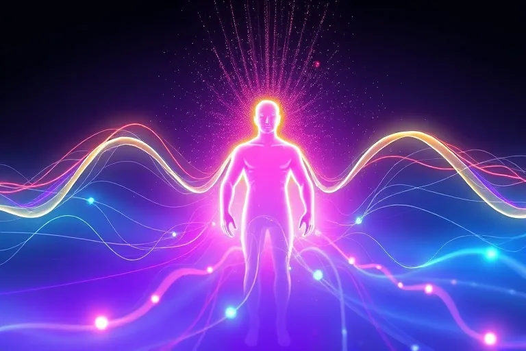 Visualización abstracta de ondas cerebrales y actividad neuronal