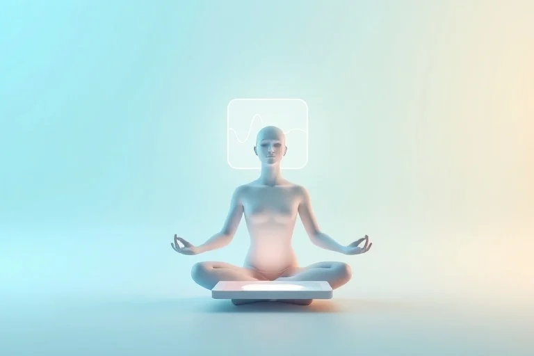 Representación minimalista de la meditación asistida por tecnología