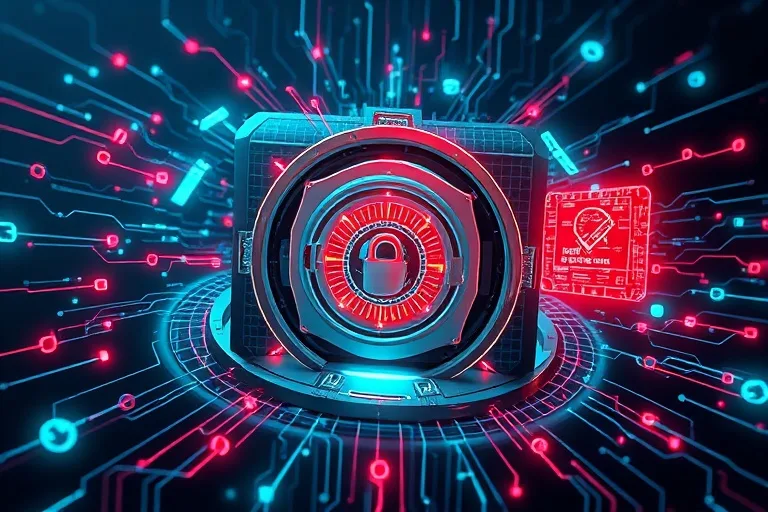 Bóveda digital fortificada con protocolos de seguridad y firewalls interconectados