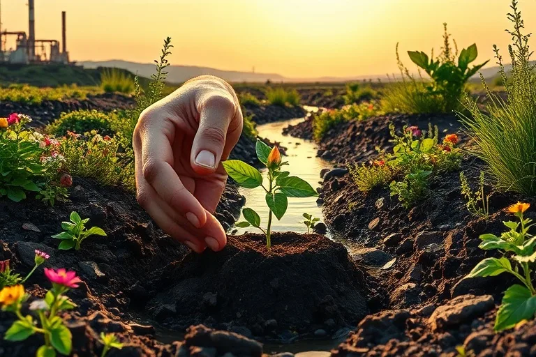 Manos plantando un árbol en suelo revitalizado