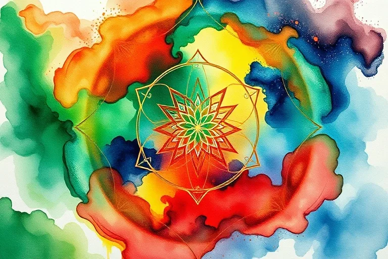 Pintura abstracta de la interacción dinámica de los cinco elementos chinos