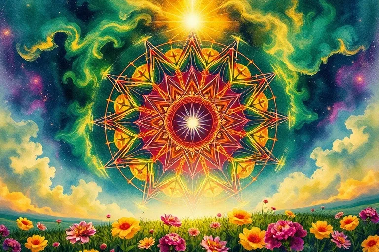 Pintura abstracta de flujo de energía de pensamiento a realidad