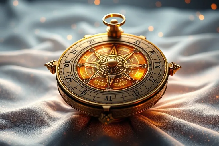 Antiguo astrolabe de latón y cristal, proyecciones holográficas de cerebro, líneas astrológicas