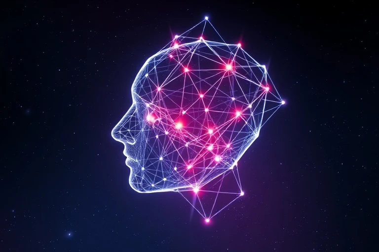 Abstract 3D render of a facial outline with glowing energy lines