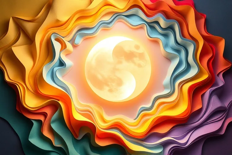 Abstract digital painting of emotions flowing around a lunar symbol