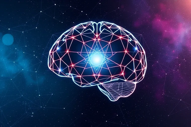 3D render of a stylized brain with glowing neural pathways and abstract emotional shapes