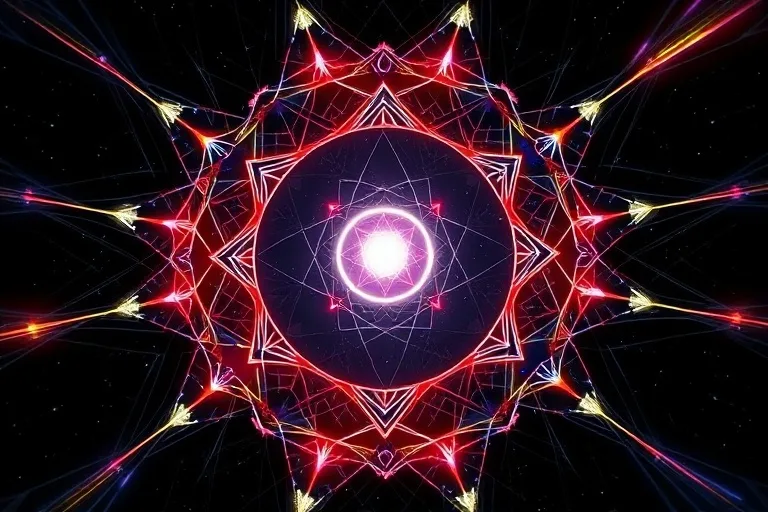 Abstract representation of intertwining light streams and a glowing orb