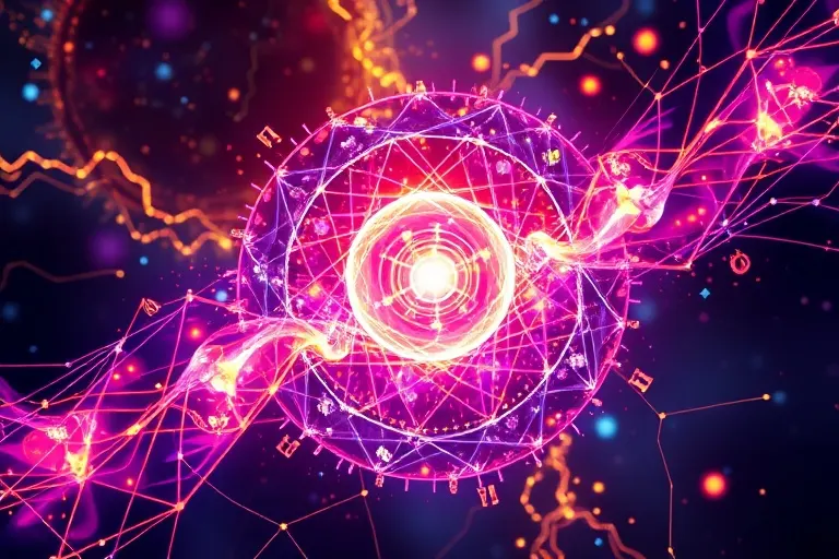 Abstract 3D render of interconnected, glowing energy flows, symbolizing planetary influences merging with human consciousness.