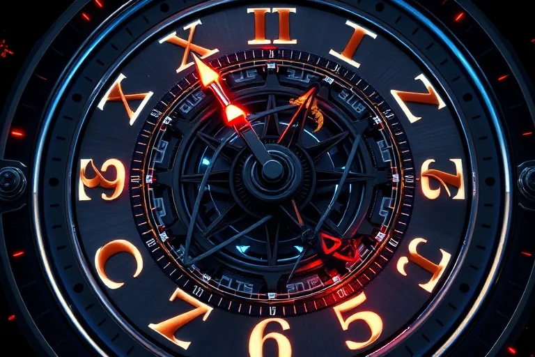 Stylized astrological clock with intricate gears and glowing predictive hotspots