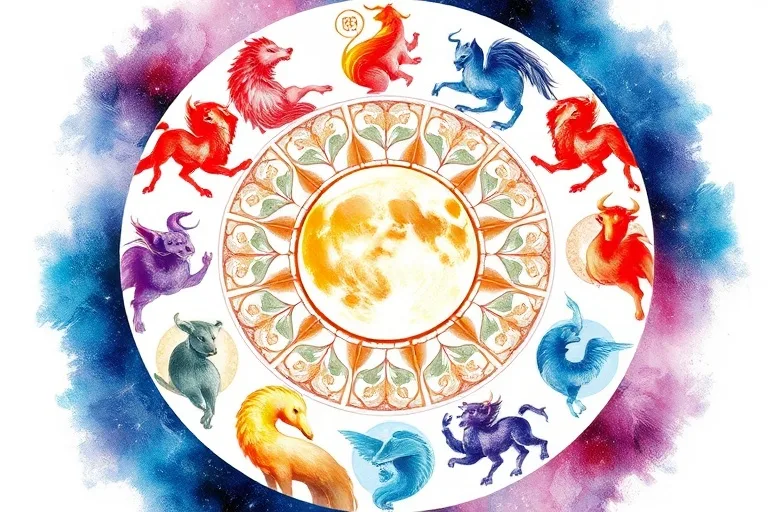 Artistic depiction of the twelve Chinese zodiac animals in a circle