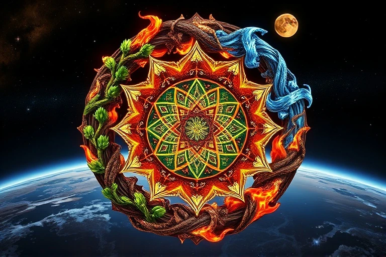 3D render of the Five Elements flowing into each other