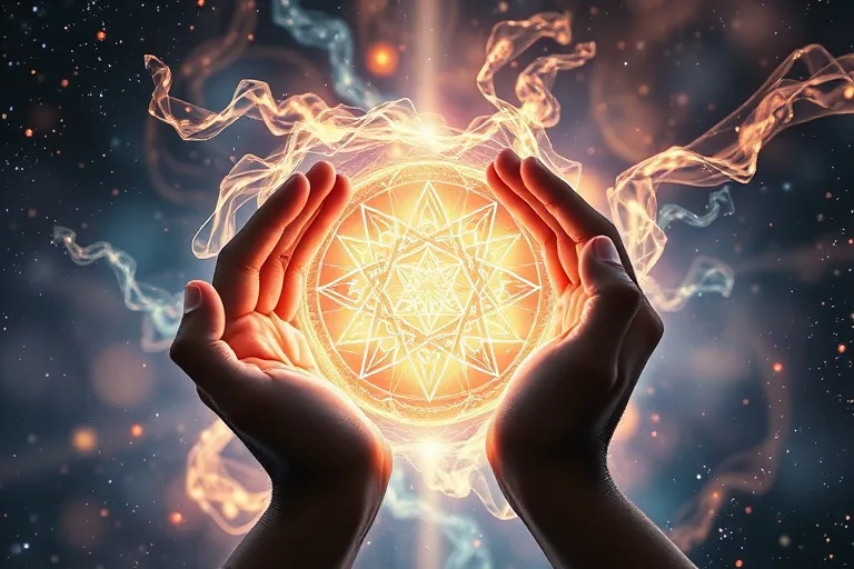 Hands shaping energy into a glowing sigil, symbolizing focused manifestation
