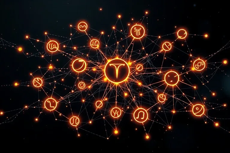 Neural network intertwined with astrological symbols