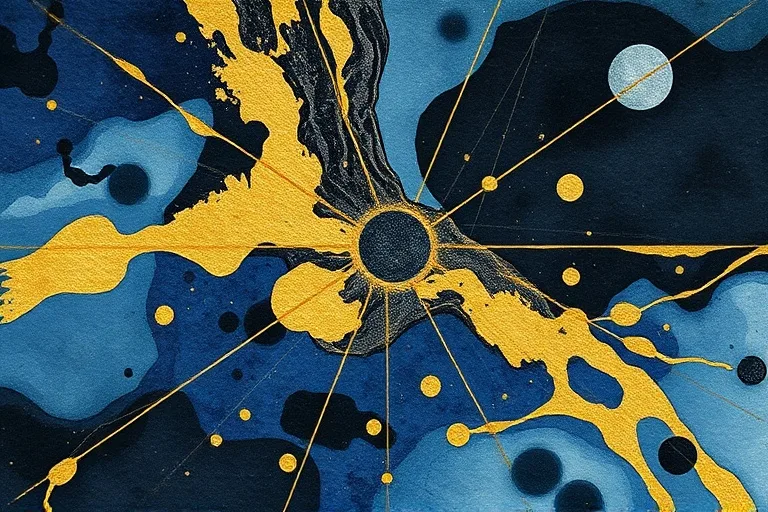 Abstract watercolor blending dark and light hues, symbolizing psychological integration and healing.