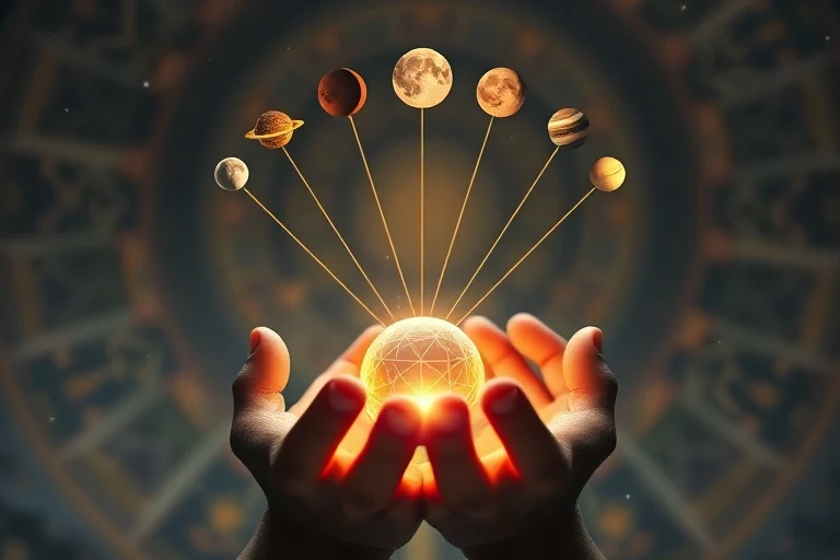 Hands holding glowing crystals and herbs for energy work