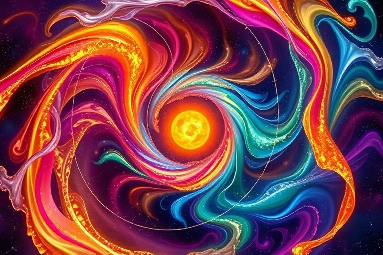 Abstract light patterns forming cosmic rhythms and flowing energy