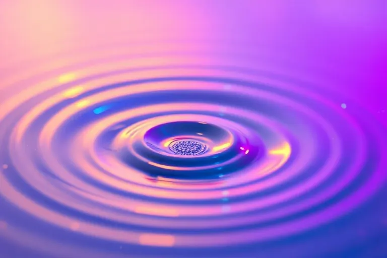 Close-up of water molecules vibrating with subtle energy and iridescent light