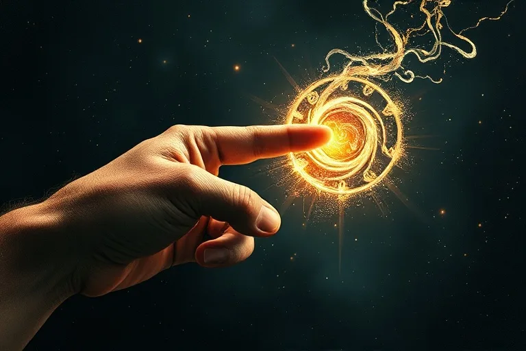 Hand reaching for a glowing sigil, symbolizing creation and focus