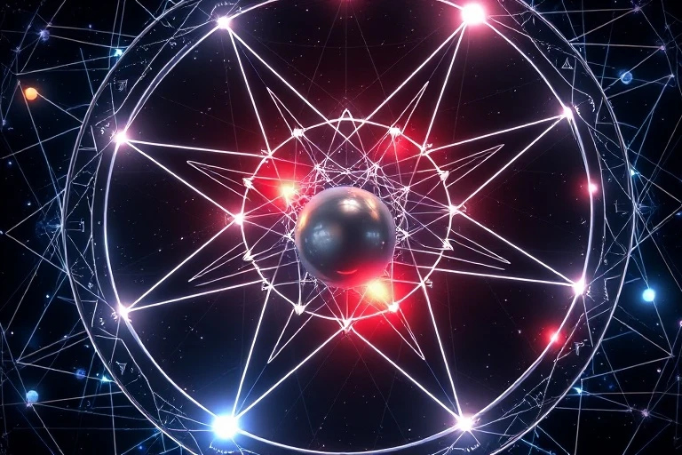 Abstract 3D render of intersecting light lines and glowing nodes
