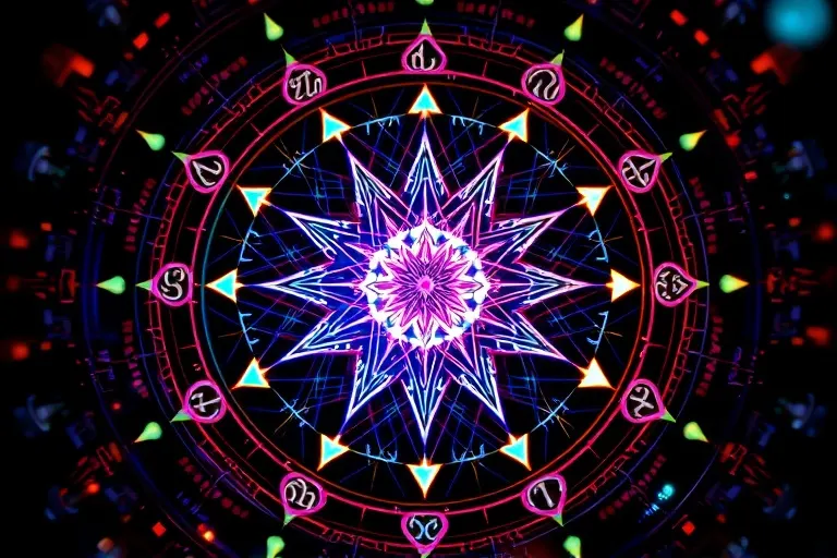 Abstract 3D render of astrological chart lines and symbols