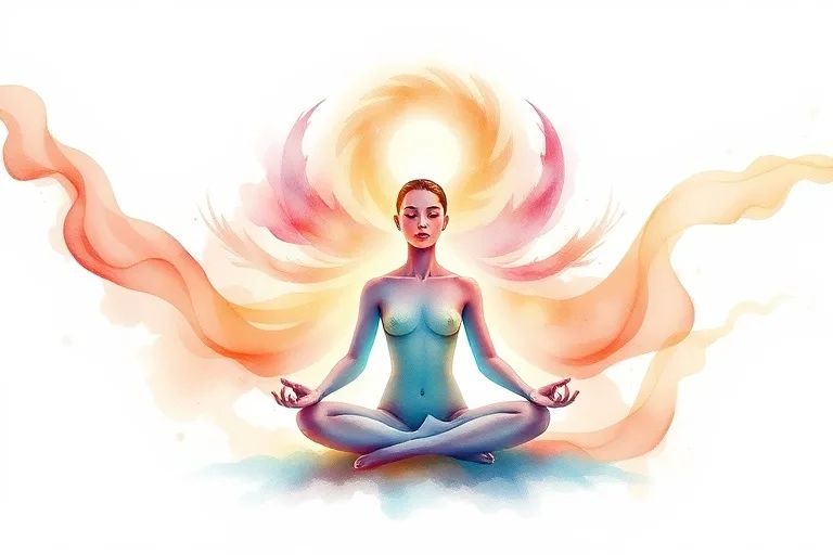Serene figure in meditative pose, spiritual connection