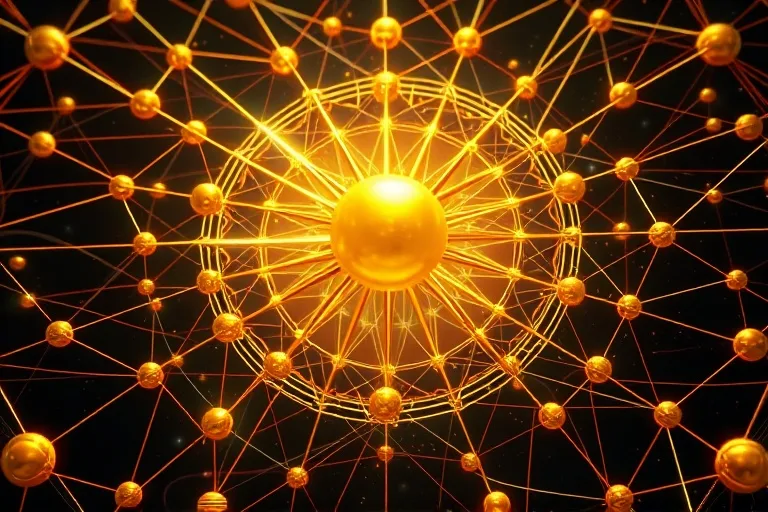 Interconnected golden lines representing astrological aspects and planetary energies