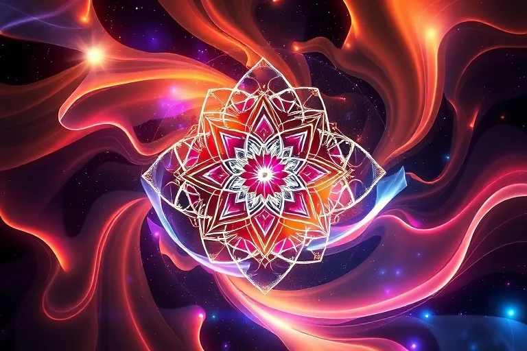Abstract 3D render of geometric and organic forms blending into a unified structure