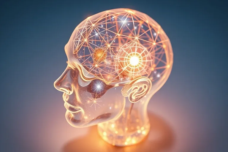 3D render of a crystalline human head with astrological glyphs