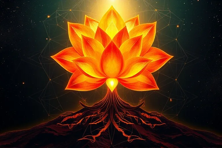 Abstract painting of a flower blooming through different colorful stages, symbolizing annual personal growth