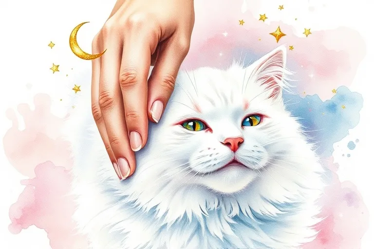 Person gently petting a cat with astrological symbols
