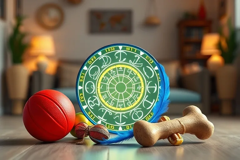 Pet toys around a miniature astrological chart