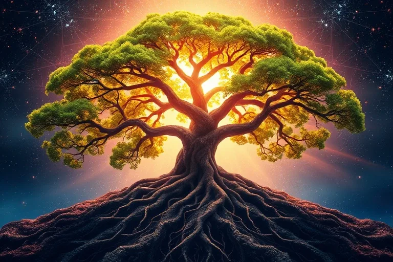Flourishing tree with deep roots and expansive branches