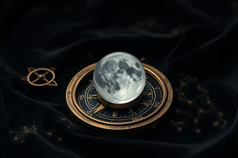 Ancient compass pointing to a luminous stone with etched constellations