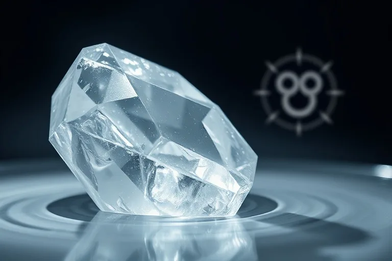 Close-up of clear quartz infusing water under moonlight with subtle astrological symbol