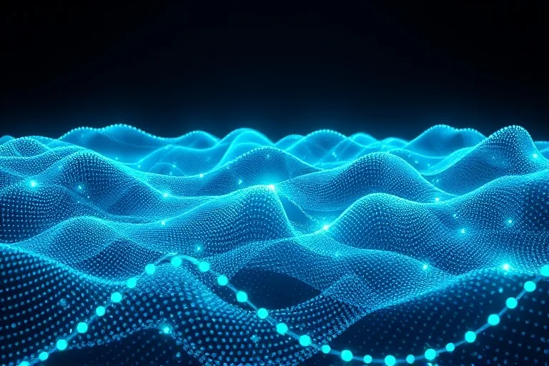 Abstract 3D render of data network over ocean topography