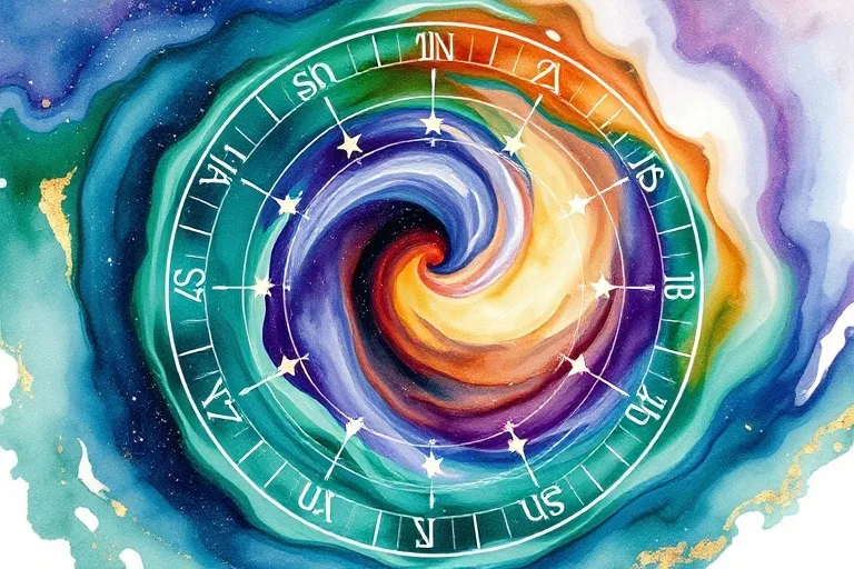 Pintura abstracta de ciclos naturales y energía cósmica