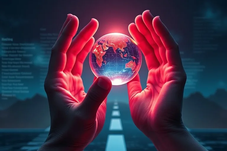 Hands balancing a sphere of life with ethical and legal texts