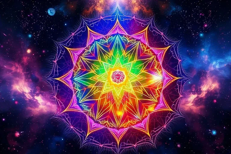 Ilustración de los siete chakras con gemas energéticas