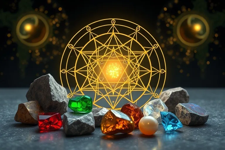 Colección de gemas sagradas pulidas y en bruto