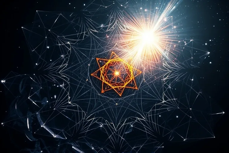 Abstract 3D render of light and shadow interplay with glowing crystal facets
