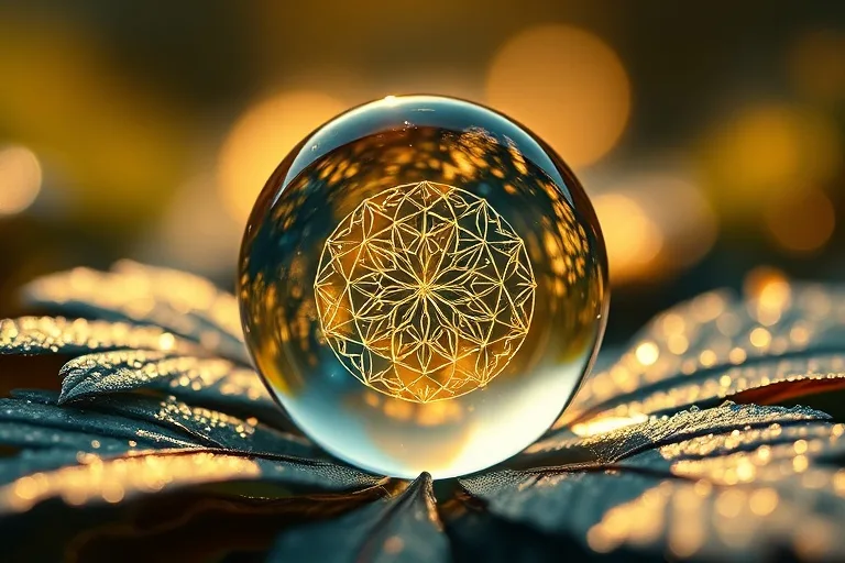 Detalle de patrones de la Semilla de la Vida en gota de agua.